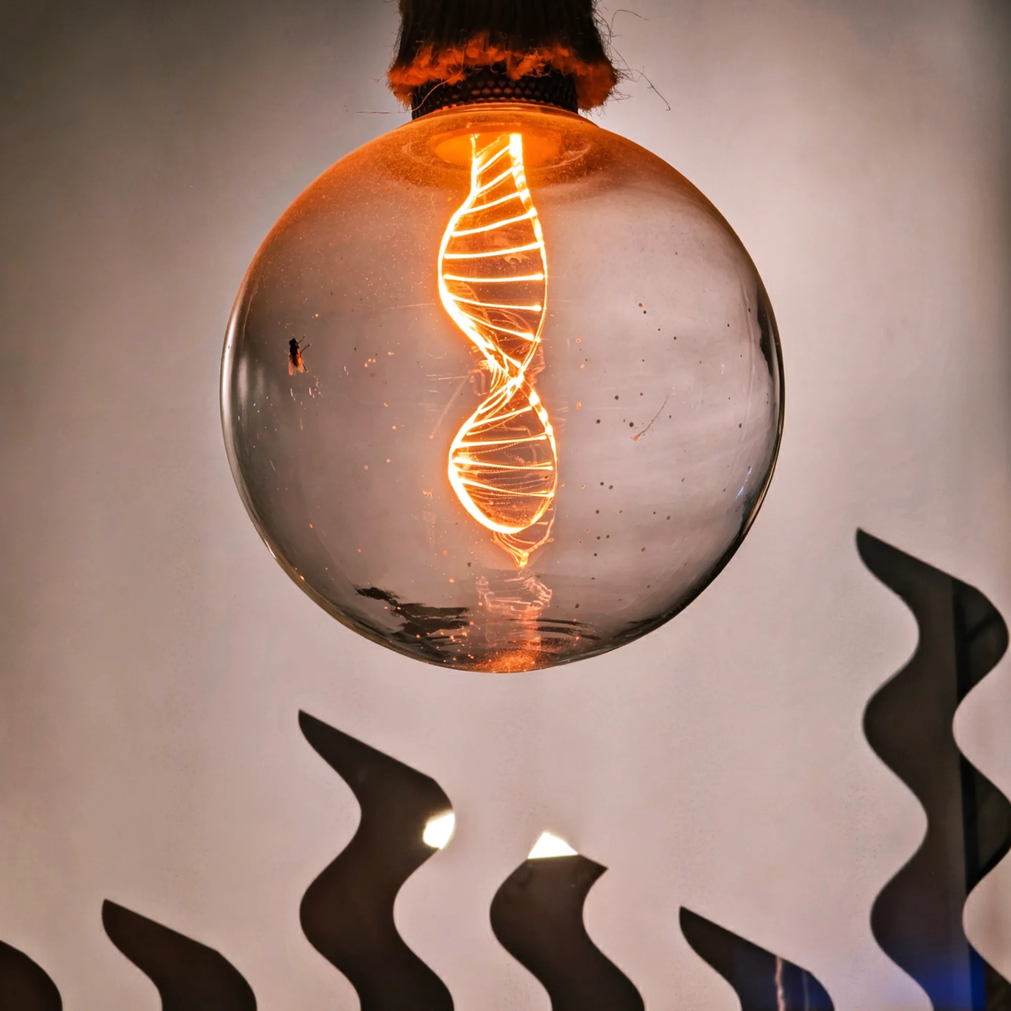 Decorative LED bulb with a glowing DNA double-helix filament